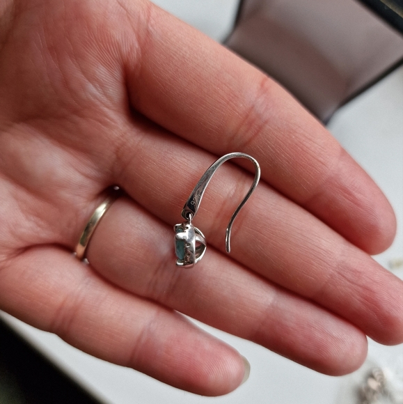 Blue Topaz And Solid Sterling Silver Dangle Earrings (Vintage) - Picture 3 of 4